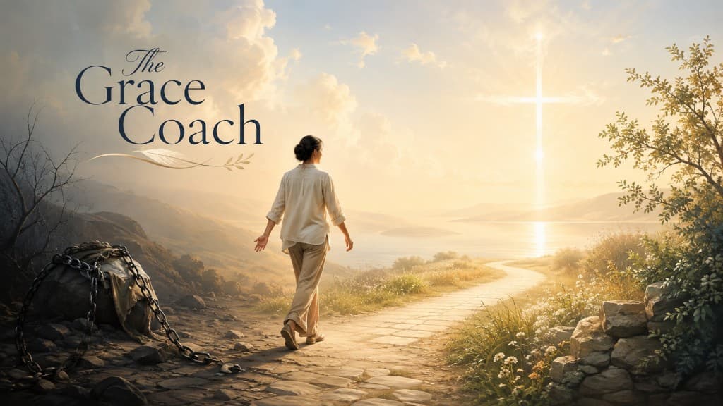 The Grace Coach graphic of a woman walking a sunlit path toward light