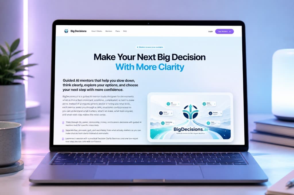 Big Decisions branded public AI Mentor Studio homepage.